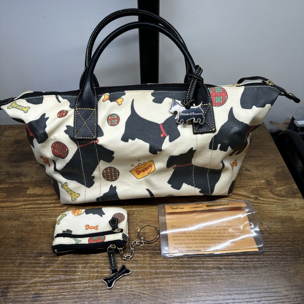 Dooney & Bourke Scottie Dog Satchel Bag & Coin Purse Set Cream SK807 WH